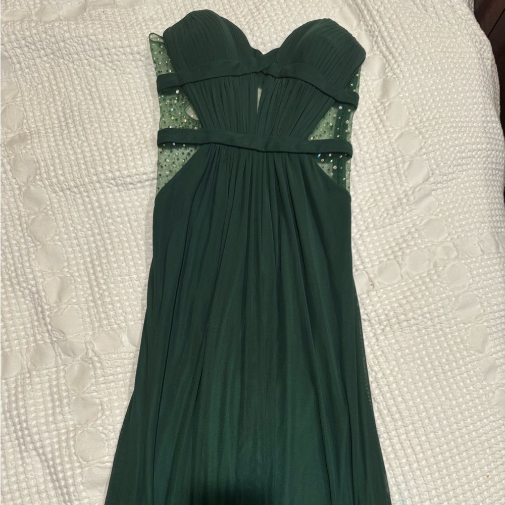 La femme forest green with rhinestones winter formal/prom dress